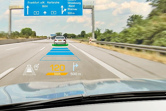 Beispiel für Anwendung der im Projekt entwickelten photonischen Komponenten: Head-up-Display